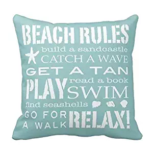 Decorbox Simple Word Holiday Beach Rule Quote Pattern 18x18 Inch Polyester Cotton Square Throw Pillow Case Decorative Durable Cushion Slipcover Home Decor Standard Size Accent Pillowcase Slip Cover
