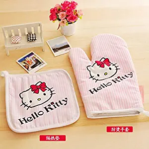 Oven tts & Oven Sleeves - 1Set Hello Kitty Kitchen Insulated Non-Slip Glove Cooking crowave Oven Thickening High Temperature Glove Oven t - by KobeLove - 1 PCs