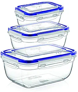 Superio Food Storage Containers, Airtight Leak Proof Meal Prep Containers, Rectangle Shape, Microwave and freezer safe, BPA-free Plastic, Set of 3,