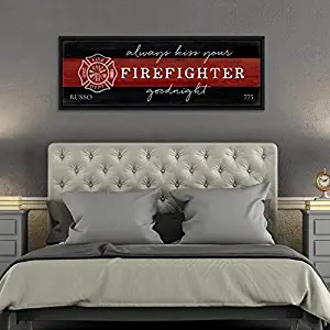 CELYCASY Always Kiss Your Firefighter Goodnight Decor Fireman Wall Art, Fire Fighter, Firefighter Wife Gifts for Her Personalize Firefighter Gift