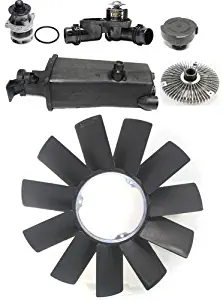 Cooling System Service Kit for BMW 3-Series 1999-2006 Set of 6 w/Fan Clutch Fan Blade Water Pump Thermostat Coolant Reservoir and Cap