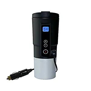 Puncia 12V Electric Heated Travel Coffee Mug For Car Smart Heated Coffee Mug Warmer With LCD Temp Display and Control (Black)