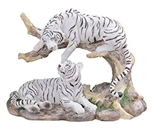 7-Inch Medium Polyresin White Tiger Couple Resting Figurine