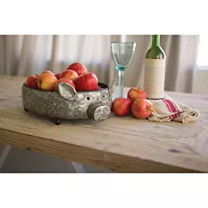 Kalalou Galvanized Metal Pig Tray with Brass Accents for Home Decor,Gray,11.25"L x 18"W x 5.25"H