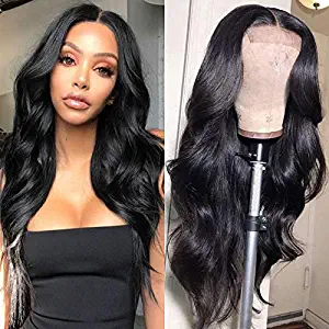 Ucrown Hair Lace Front Wigs Brazilian Body Wave Human Hair Wigs For Black Women 150% Density Pre Plucked with Baby Hair Natural Black (18inch.)