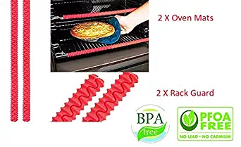 4 Piece SET 2 Large Teflon Oven Liners Mat - 2 Silicon Rack Guard for Oven Racks/BPA and PFOA Free, Works in Electric Gas Microwave Ovens Charcoal or Gas Grills