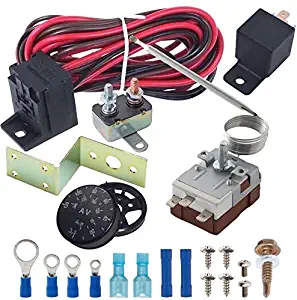 American Volt Dual Radiator Electric Fan Adjustable Thermostat Relay Wiring Switch Kit Car Truck (Standard)