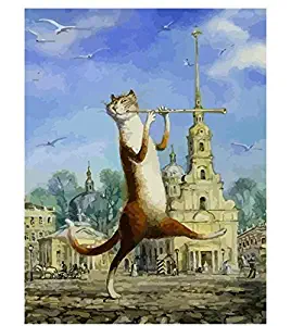 ZHAOSHOP Oil Painting Music Flute Cat Animals DIY Painting by Numbers Wall Art Picture Unique Gift Hand Painted for Home Decor-40x50cm Without Framed DIY Painting