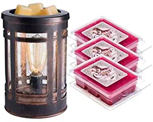 Mission Edison Bulb Illumination Fragrance Warmer Gift Set with 3 Courtneys Wax Melts - Mahogany-Teakwood