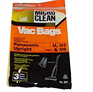 Panasonic 18 U3, U6 Anti-Bacterial Micro-Clean Upright Vacuum Bags. 18 Bags