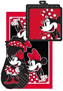 Disney Oven Mitt Pot Holder & Dish Towel 3 pc Kitchen Set ( Minnie Mouse )
