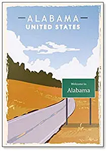 Alabama Road Sign Retro Poster. USA Alabama Travel Illustration Fridge Magnet