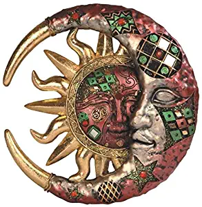 George S. Chen Imports Red Cracked Mosaic Crescent Moon & Sun Wall Plaque Decoration