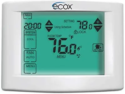 Ecox 7 Day Programmable Thermostat Touch Screen 1 Stage, Cooling And Heating Battery (2xAA not Included) or 24 Volt Operated