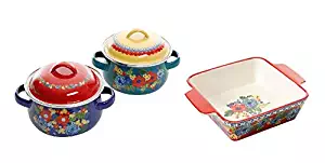 The Pioneer Woman Dazzling Dahlias Mini Dutch Ovens, Set of 2 includes an 8-Inch Square Baker