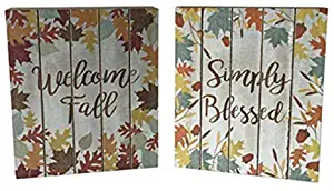 Nikki's Knick Knacks Set of 2 Wood Tabletop Fall Signs- Simply Blessed and Welcome Fall