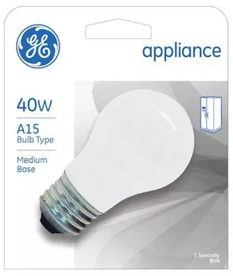 GE Appliance A15 Light Bulb, Inside Frost, 40-Watt, 355 Lumens, Medium Base, 3-1/2 Inches (1 Pack)