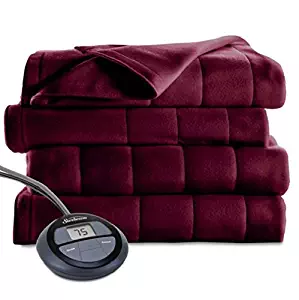 Sunbeam Heated Blanket | Microplush, 10 Heat Settings, Garnet, Queen