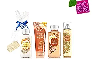 Bath & Body Works Warm Vanilla Sugar Gift Set - Body Lotion - Body Cream - Fragrance Mist & Shower Gel + FREE Sisal Sponge