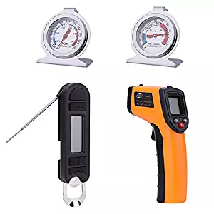 Household Thermometer Set (Non-contact Digital Laser Infrared Thermometer Gun, Dial Oven Thermometer, Dial Fridge Fridge Thermometer, Digital Pocket Foldable Probe Meat Thermometer)