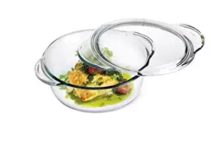 Clear Round Glass Casserole by Simax | Deep Dish, With Lid, Heat, Cold and Shock Proof, Microwave, Oven, Freezer, and Dishwasher Safe, Made in Europe (1.75 Quart)
