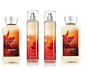 Bath & Body Works Signature Collection Sensual Amber Gift Set ~ 2 Body Lotion & 2 Fragrance Mist. Lot of 4