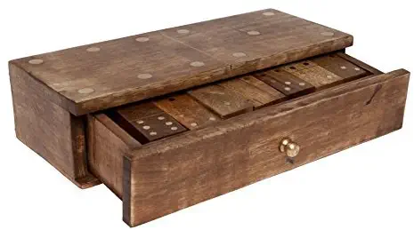 GoCraft Handmade Wooden Dominoes Set | Double Six Professional Jumbo Size Dominoes Set with Decorative Wooden Storage Box