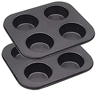Muffin Pan, Cupcake Baking Pan (Let's Baking), Carbon Steel, Non Stick, 4 / 6 / 12 Cups by Lovekitchen Store (2pcs 4-cups pan)