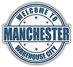 Manchester City England Grunge Travel Stamp Window Truck Car Bumper Sticker Decal 5" x 4"