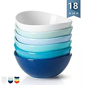 Sweese 1122 Porcelain Bowls - 18 Ounce for Cereal, Salad, Dessert - Set of 6, Cold Assorted Colors