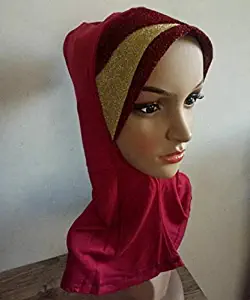 Utini Hijab Cap Shimmer Ninja Big Size Cross Turban Qualified Soft Cotton Head wrap Inner Chemo Underscarf Hijab - (Color: Marroon Golden)
