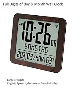 Britta Products Franklin CL-2 Large Format 10" Atomic Digital Wall Clock with Day/Date, Temperature and Humidity