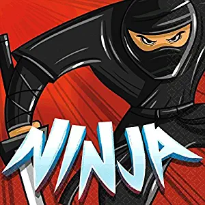 amscan Boys Ninja Birthday Beverage Napkins (Pack of 16), Black, 5" x 5"