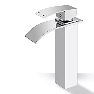 ROVOGO Bathroom Sink Faucet with Waterfall Spout, Single Handle Brass Vessel Sink Faucet, Deck Mount Tall Body Commercial Basin Mixer Tap, Chrome