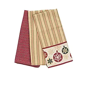 maspar 100% Cotton Holiday Kitchen Dish Towels Pack of 3, 18 x 26 Inch, Yarn Dyed Stripe, Christmas Snowflake in Honey, Red and Green Color, for Christmas and Thanks Giving Everyday Kitchen