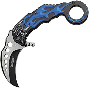 TAC Force TF-747BL Assisted Opening Folding Knife, Two-Tone Blade, Black/Blue Skull Handle, 5-Inch Closed