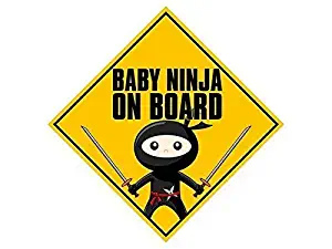 Magnet 5x5 inch Caution Sign Shaped Baby Ninja On Board Sticker (Funny Safety car Safe) Magnetic Magnet Vinyl Sticker