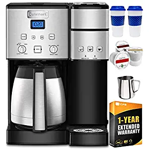 Cuisinart SS-20 Coffee Center 10-Cup Thermal Single-Serve Brewer Coffeemaker Silver (SS-20) with Stainless Steel Milk Frothing Pitcher, Reusable to Go Mug, 3 K-Cups & 1 Year Extended Warranty