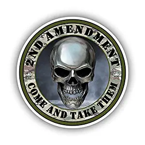 2nd Amendment Come and Take Them Skull Gun Rights Vinyl Bumper Sticker Decal 5"