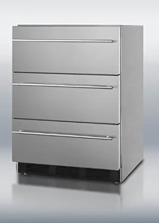 Summit SP6DSSTBTHIN7ADA: Commercially approved ADA compliant three-drawer refrigerator in stainless steel for