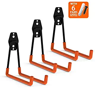 CoolYeah Steel Garage Storage Utility Double Hooks, Heavy Duty for Organizing Ladder Hooks, Long U Hooks (Pack of 3,  6.3 × 7.3 × 6.1 inches)