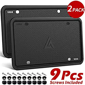 Aujen Silicone License Plate Frame, 2 PCS License Plate Holder, Universal American Auto Black License Plate Frame Rust-Proof, Rattle-Proof, Weather-Proof