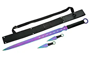 SZCO Supplies Rainbow Ninja Sword with 2Piece Throwing Knives