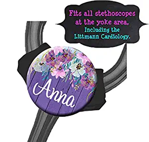 Yoke Stethoscope Tag - Purple Wood Floral - Steth ID Tag/Nurse/RT/LPN/RN/Medical/Nurse Gift