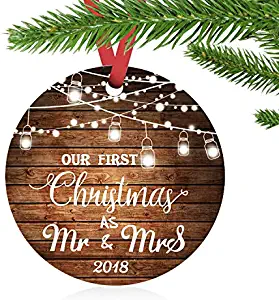 ZUNON First Christmas Ornaments 2018 Our First Christmas as Mr & Mrs Couple Married Wedding Decoration 3" Ornament (Christmas Ornaments 2018 Cup Light)