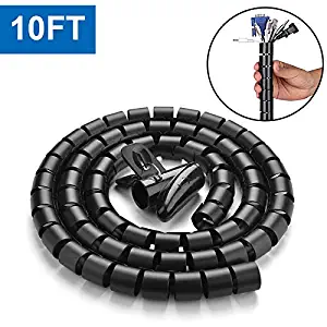 10FT Cable Management Sleeve Cord Bundler 0.8" Diameter w/Zip Clip Cable Zipper Wire Wrap Cord Organizer Cable Tube Hider Flexible & Expandable Home & Office Wire Concealer for PC TV Computer Cinema