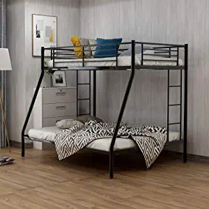 Metal Bunk Beds Twin Over Full, WeYoung Easy Assembly Twin-Over-Full Bed with Guard Rail and 2 Ladders for Kids (Black)