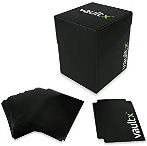 Vault X Deck Box and 150 Black Card Sleeves - Large Size for 120-130 Sleeved Cards - PVC Free Card Holder for TCG (Black)