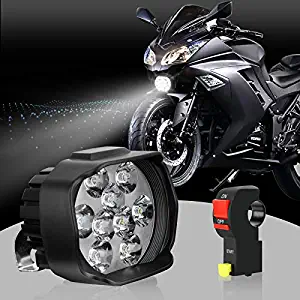 S&D LED Motorcycle Headlight Bulb with Switch, Universal Super Bright White Driving Fog Spotlight DRL High/Low Beam/Strobe Flashing Headlamp