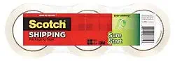 Scotch Sure Start Shipping Tape, 1.88 x 43.7 Yd, (Pack of 3 Rolls)